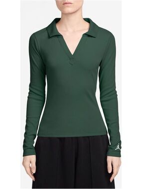 NWT Nike Jordan Long-Sleeve Ribbed Knit Top Tight Fit Medium Green
